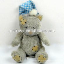 Mini oso de peluche gris encantador del sueño del 100% con el casquillo de Santa